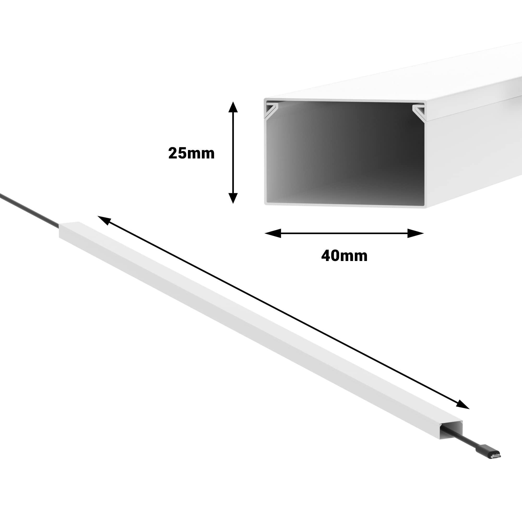 Kabelkanal Selbstklebend Pro mit Schaumklebeband, Kabelschacht 10m 40x25mm - 10x1m, White - Weiß