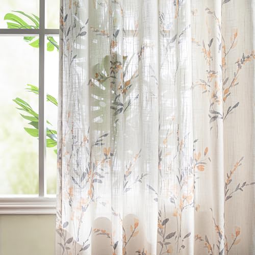 Image of MYSKY HOME Kitchen Window Curtains Linen Sheer 45 Inches Long Yellow