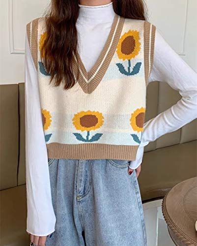 Image of Women's Sweater Vest,Y2K Sleeveless Pattern Preppy Style Knitted Crop Tank Top for Girl