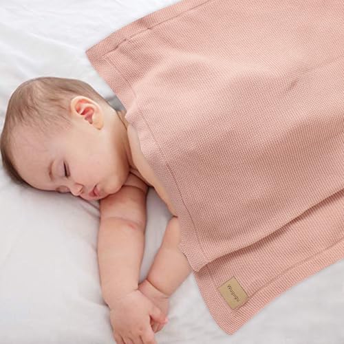Image of Baby Blanket 30 x 40 Inch Soft Knit for Boys & Girls Cotton Nursery Swaddling Blankets Toddler Knitted Crochet Receiving Crib