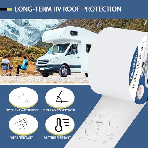 Image of RV Sealant Tape 4 Inch X 50 Foot 2Pack, UV & Weatherproof White RV Roof Tape, Waterproof Tape Sealant Roofing Tape for Camper Truck Stop Roof Window Boat Sealing Leaks Repair
