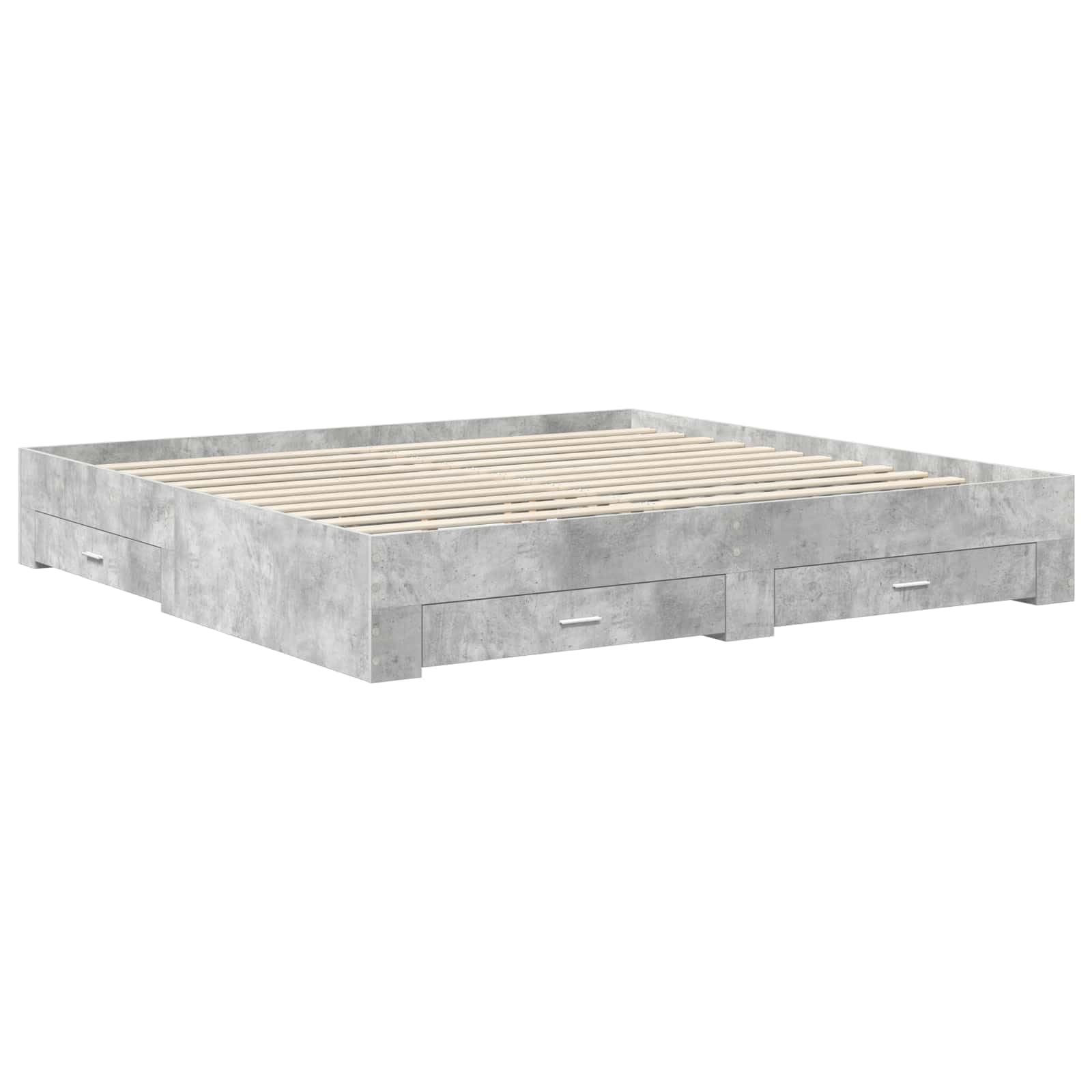 Telaio per letto con cassetti, grigio cemento, 200 x 200 cm, in legno, moderno, con vano portaoggetti, per camera da letto, durevole e stabile, compatibile con materassi di dimensioni 200 x