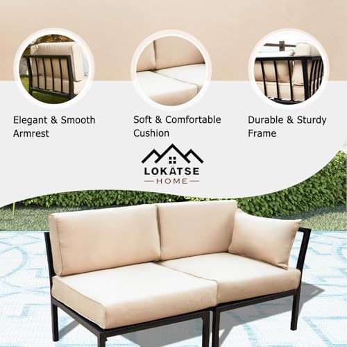 Image of LOKATSE Home 2 Piece Corner & Armless Sofa Outdoor Furniture Sectional Couch Set Patio Loveseat