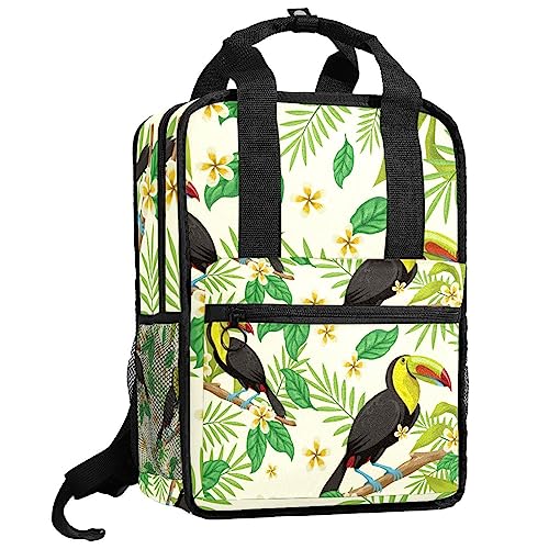 Sac à dos oiseaux et feuilles tropicales pour garçons et filles 35.5 cm