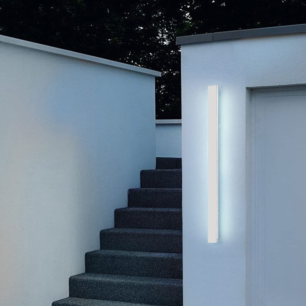 Lunga Striscia LED Applique Esterno da Parete Bianca Barra Metallo Acrilico IP65 Fredda Luce Diffusa su Entrambi i Lati Lampada da Parete Interno Up Down Illuminazione Terrazza Corridoio Camera,60cm