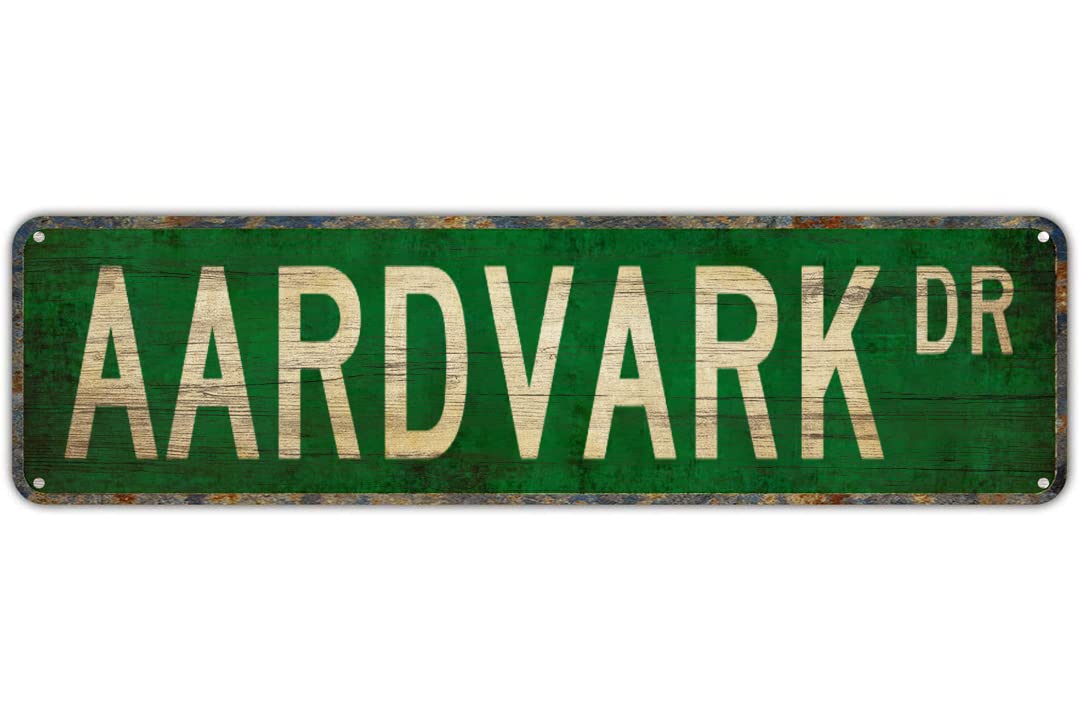 peiyeety Vintage Metal Tin Sign Aardvark Drive Street Sign, Retro Wall Decor for Home, Bar, Garage, Cafe, Man Cave, Wildlife Room, Zoo, Rustic Wall Art for Indoor and Outdoor Decoration, 4x16 Inch