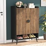 Tribesigns Cabinet de chaussures avec portes, 7-Tier Armoire de rangement de chaussures avec étagères réglables, rack de chaussures en bois Organisateur de rangement des chaussures pour entrée, hall, placard, salon, brun rustique