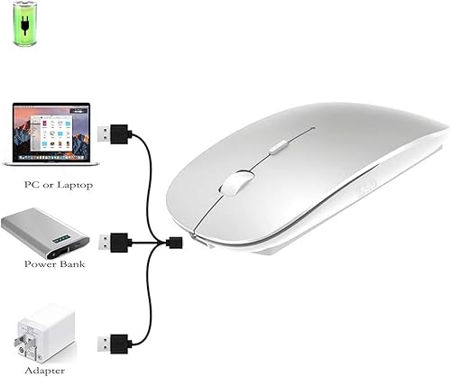 Miniatura 6 de KLO Mouse Bluetooth recargable para MacBookMacBook AirProiPad, mouse inalámbrico para portátilnotebookPCiPadChromebook (Plata)