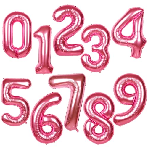 Image of SINBEE 40 Inch Giant Hot Pink Number Balloon, Mylar Foil Helium Hot Pink Balloons for Birthday Party, Number 7 Balloon for Birthday Decorations, Hot Pink 7 Birthday Balloon
