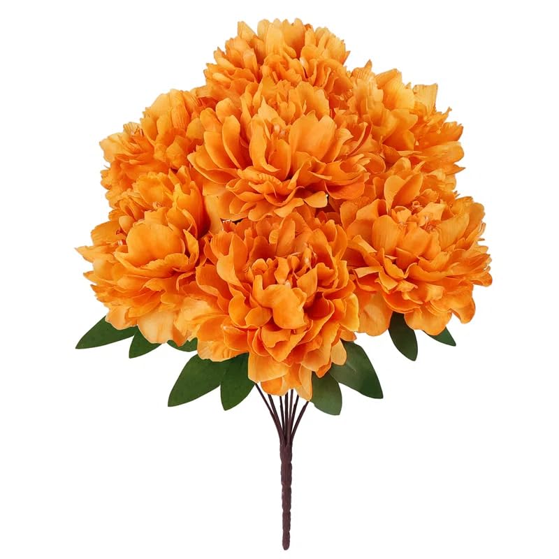 Image of Peony Decorative Artificial Fake Faux Flower Plants Silk Arrangements Wedding Bouquets Decoration Home Kitchen Garden Party Table Floral centerpieces DIY (Orange)