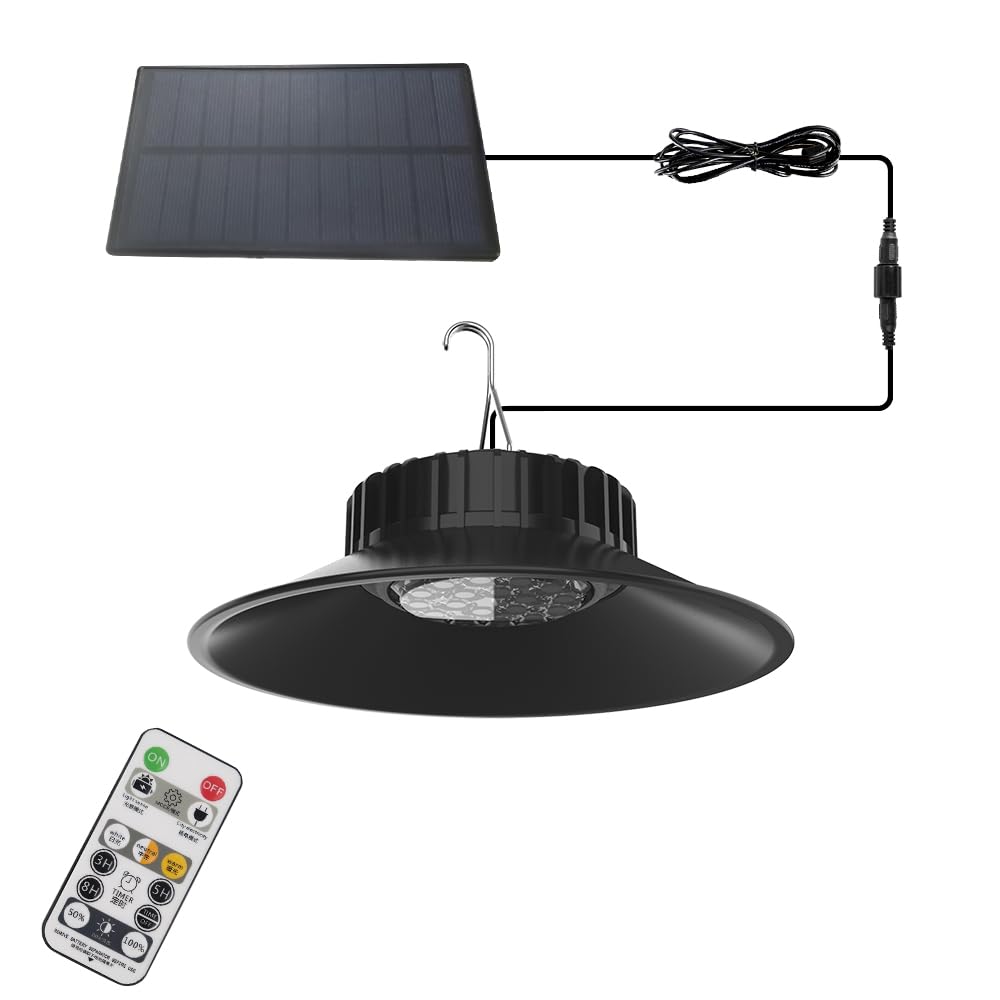 Gigawatts GW-712 Solar Pendant LED Light with 5.5V/2W Panel 3.7V/2000mAh Lithium Battery & Remote Control 3 Color Temperature IP44 Shed Lamp for Barn Gazebo Storage Room Balcony Umbrella (Pack of 1)