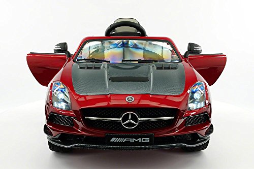 2021 SLS AMG 12V Powered Kids Ride On Car, Leather Seat, LED Lights, Parental Remote, Built-in LCD Touch Screen TV Dashboard, Stroller Seatbelt… (Cherry Red)