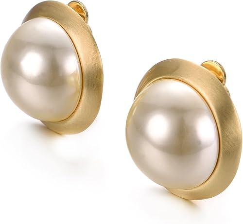 Miniatura 3 de Yoursfs Aretes de perlas de marfil con clip para mujer, elegantes aretes chapados en oro de 18 quilates sin perforación, joyería de moda con clip
