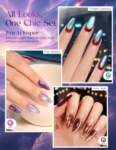 Image of Beetles Sky Symphony Cat Eye Gel Nail Polish Kit, 20 Colors, 15ml Each | With Base Coat Glossy and Matte Top Coats, Cuticle Oil, Swatch Card and 4 Magnets, Soak Off UV Manicure Cat Eye Set