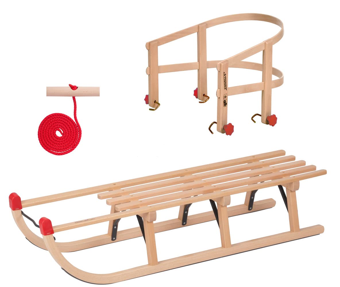 KS-Direkt Holzschlitten 110cm Schneeschlitten Schlitten  