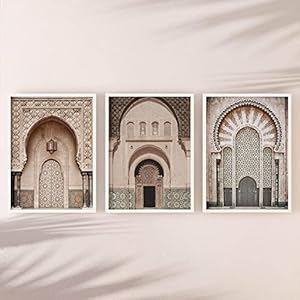 Marokkaanse Boog Oude Deur Canvas Schilderij Islamitische Architectuur Wall Art Poster Moskee Prints Moslim Moderne Decor Thuis Foto 60×80 cm-3 stuks Frameloze