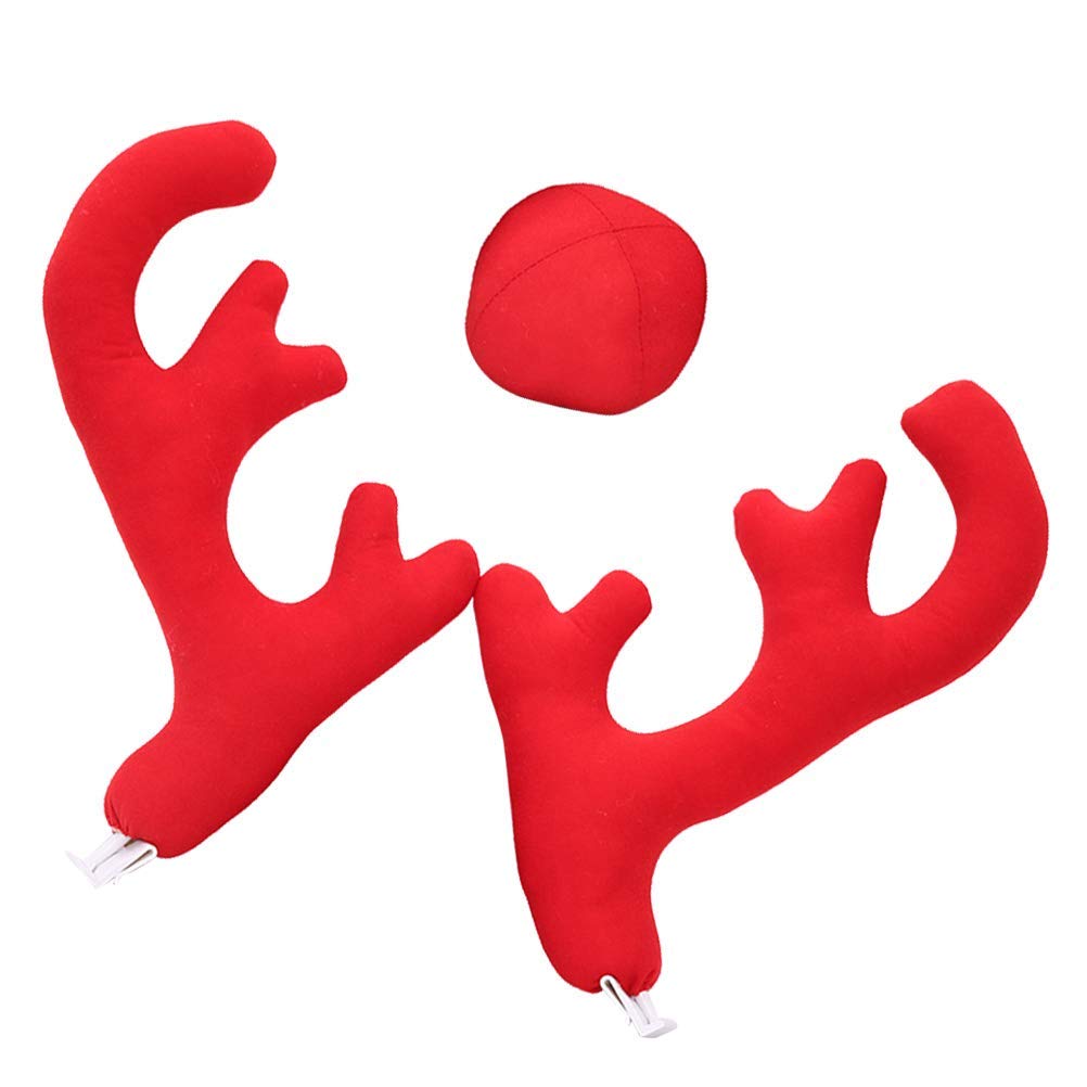 3pcs Christmas Car Antlers with Nose Vehicle Sedan Car Decorations Kit for Holiday Christmas Festival Decorations - Red