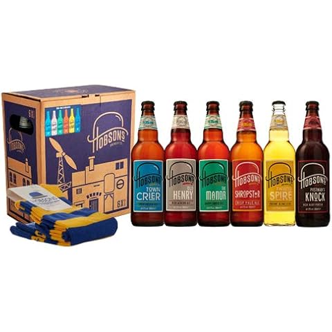 Hobsons Beer & Novelty Socks Gift Box Beer Hamper - Mixed Taster Selection Case - 6 x 500ml Bottles - Premium Beer by a Craft UK Brewery Cover
