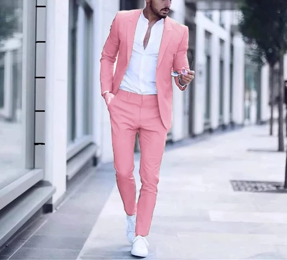 Mens Casual Business Suit for Wedding Party Tuxedos Slim Fit Peak Lapel Solid Jacket+Pants Suits HRX172