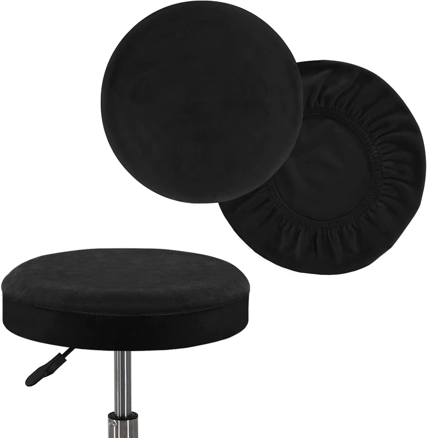 PODAY 2pcs Round Bar Stool Covers, High Stretch Round Stool Covers, Wrinkle Resistant Dust Proof Stool Seat Covers, Washable 16-18in Black