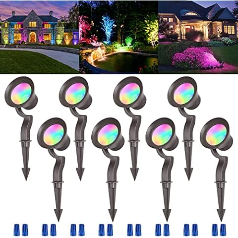 LEONLITE 8-Pack RGB LED Landscape Spotlights Outdoor, 12W(120W Eqv.), Low Voltage Wall Wash Lighting, 7 Color Changing, Landscape Tree Lights, ETL Listed, 12-24V AC/DC, Aluminum, IP65 Waterproof Cover