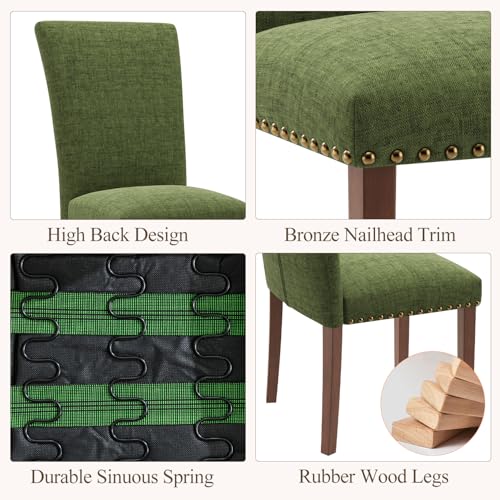 Image of Farmhouse Dining Chairs Set of 6, High Back with Wooden Legs and Nailhead Trim, Modern Fabric Dining Room Chair for Kitchen /Restaurant