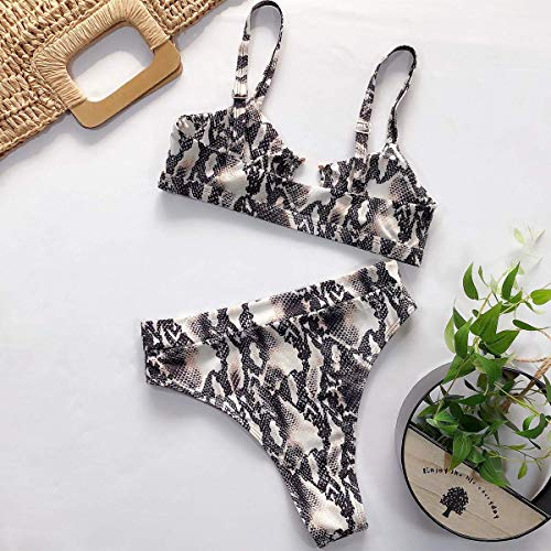 EJsoyo Women High Waisted Bikini Ring Sexy Snakeskin Print Black Swimwear Brazilian 2 Piece Swimsuits2