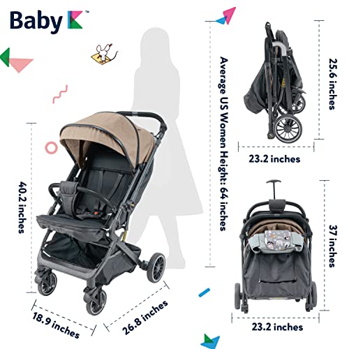 Baby K Lightweight Reversible Baby Stroller (Coffee - With Mesh Cover & Adjustable Canopy) - Easy Front/Rear Facing Reversible Stroller Handle - Compact Travel Stroller With Fold Up & Recline Mode #TOP3