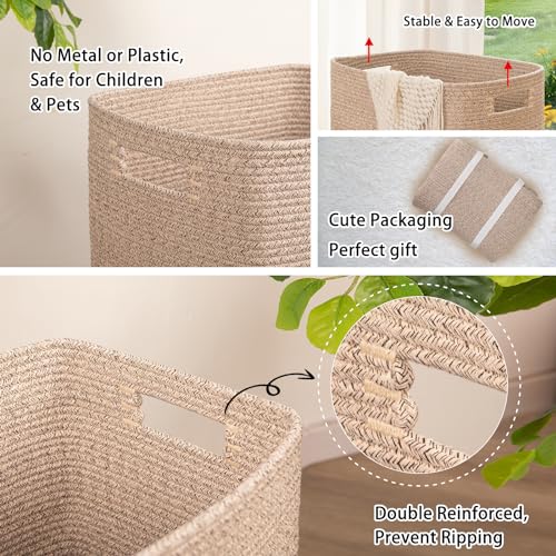 OIAHOMY Laundry Hamper, Rectangle Cotton Laundry Basket with Handles, Large Blanket Basket for Living room, Woven Decorative Storage for Toys,Clothes,Pillows-16x13x22in-Brown variegated - Image 5