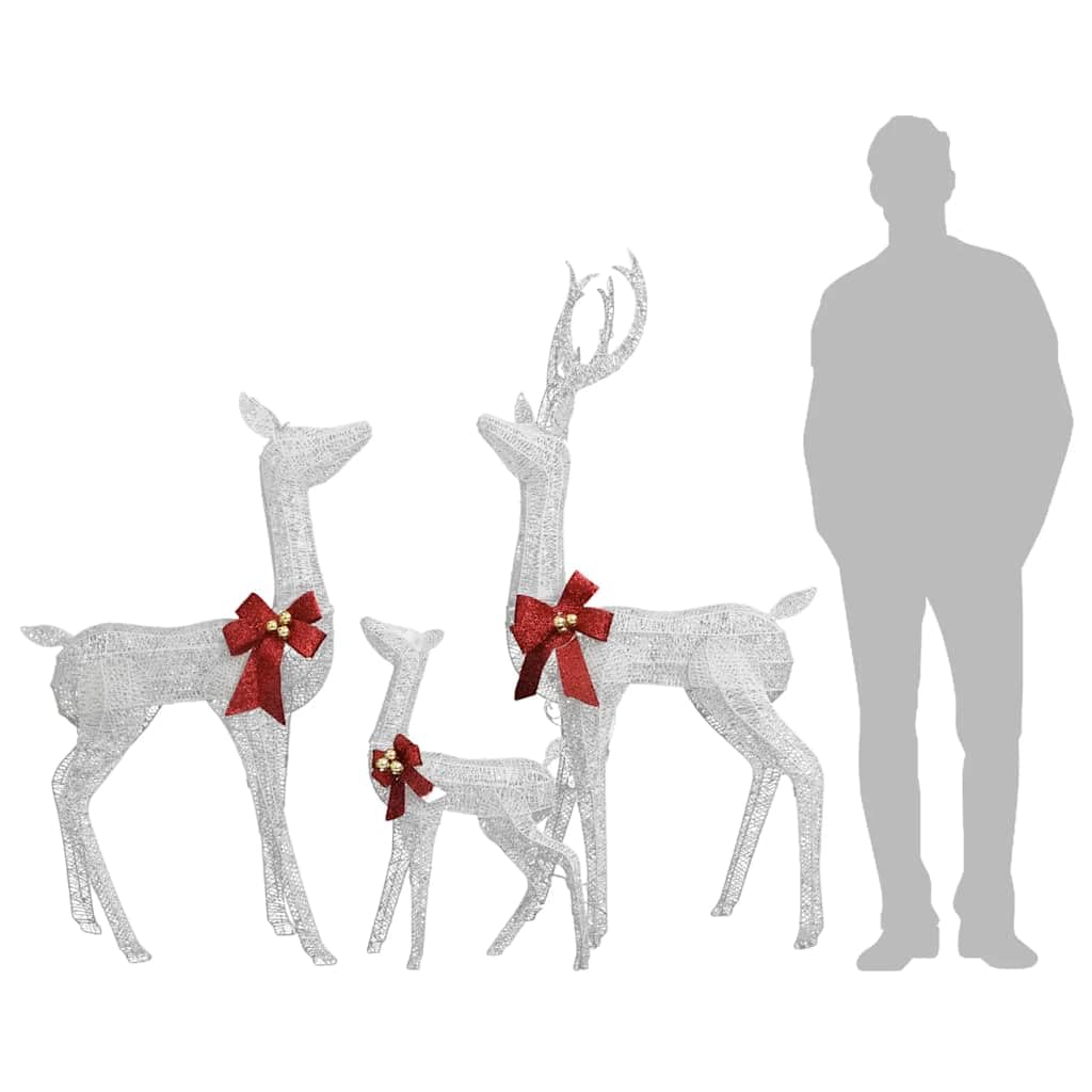 Rentier Familie Weihnachtsdeko 201 LED 3er Set mit 8 Leuchtmodi für Innen und Außen Weiß Silber
