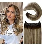 Ugrace Hair Halo Hair Extensions Real Human Hair Balayage Light Brown to Ash Brown and Bleach Blo...