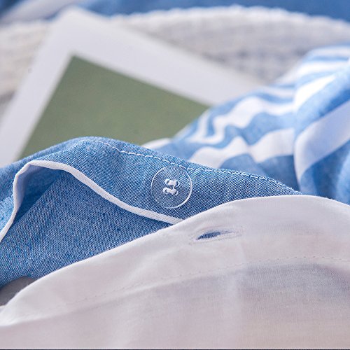 Merryfeel Seersucker Duvet Cover Set King Size,100% Cotton Seersucker Duvet Cover Set,Blue Striped Bedding Set,3 Pieces - King Blue #TOP5