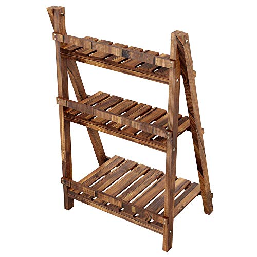 YAHEETECH 3 Tier Folding Wooden Plant Stand Wood Organizer Flower Pot Stand Plant Display Shelf Rack Ladder Garden Indoors Outdoors 23.6 x 15 x 36.6in