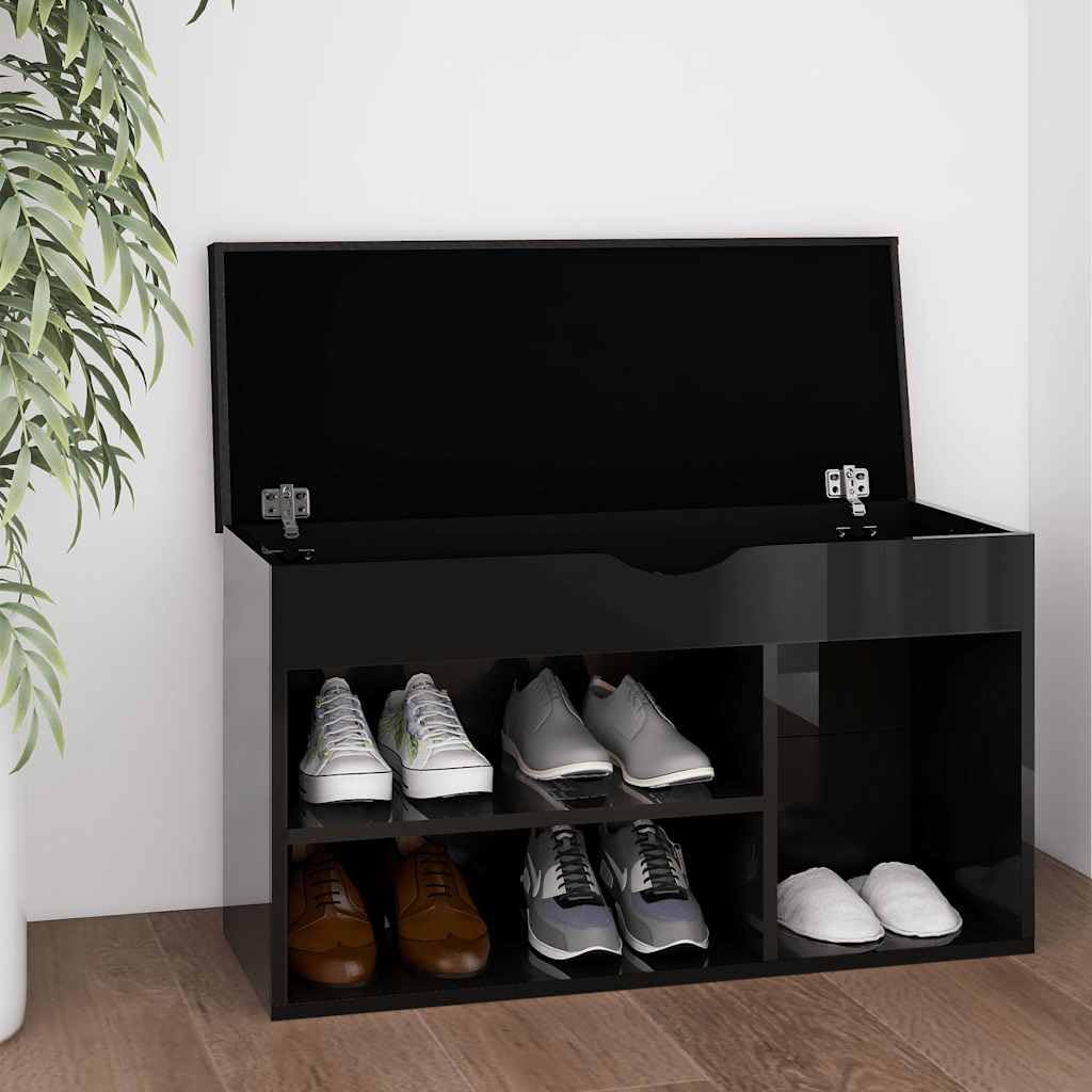 Banc à chaussures noir brillant meuble de rangement entrée chambre