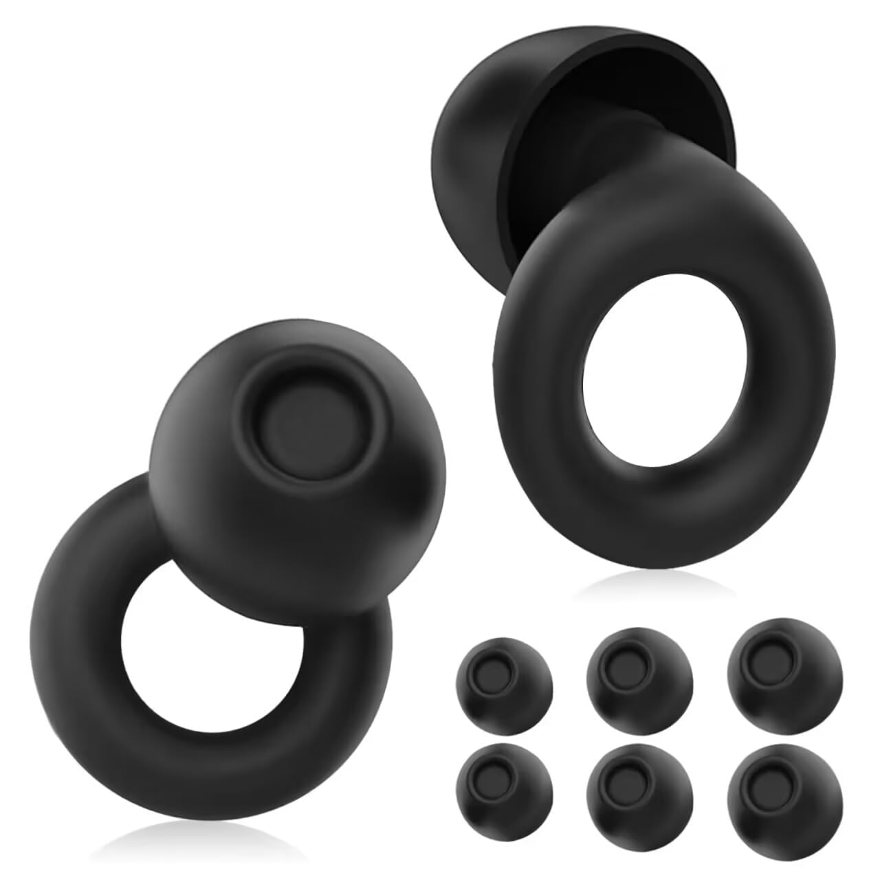 4 tamaños Reemplazable Tapones Oidos Ruido Dormir,Tapones oidos ruido dormir,Tapone Oído de Silicona Reutilizables Lavableques,Protección Auditiva,para dormir, concentrarse o viajar,negro