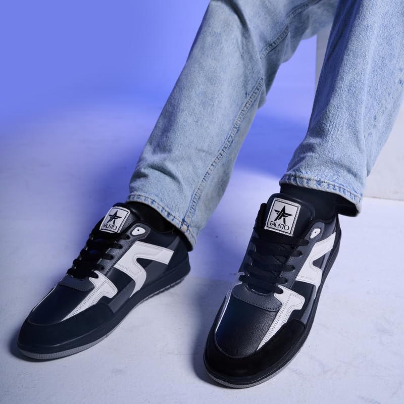 Image of FAUSTO Men Colorblocked Lace Up Sneakers | Classic Casual Shoe | Soft Cushioned Insole | Low Top Sneaker Shoes