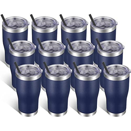Image of VEGOND 20oz Tumbler Stainless Steel Tumbler Cup with Lid And Straw Vacuum Insulated Double Wall Travel Coffee Mug(Navy Blue 12 Pack)