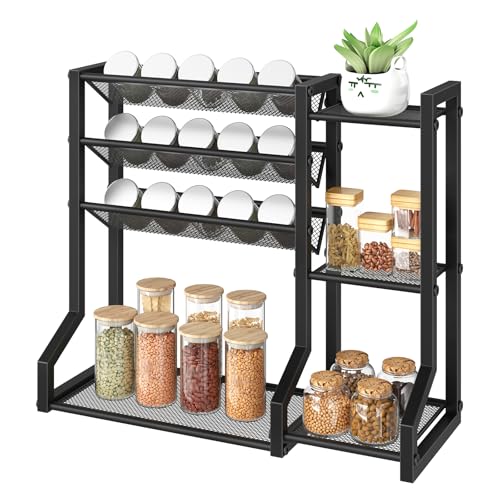 HOOBRO 4-Tier Spice Rack, Seasoning Organizer, Stackable...