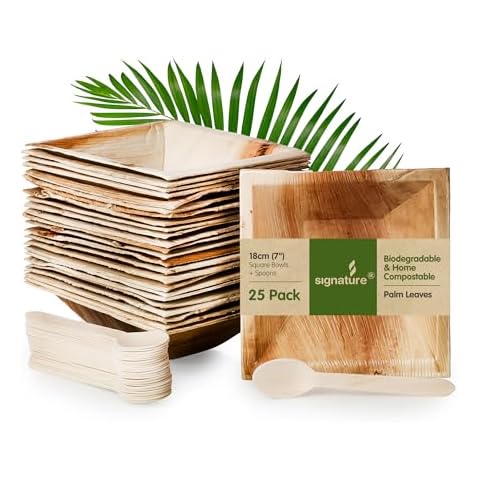Signature Packaging Palm Leaf Disposable Bowls with Spoons Cover