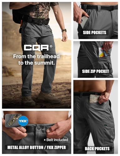 Image of CQR Men's Convertible Cargo Tactical Pants, Water Resistant Outdoor Hiking Pants, Zip Off Lightweight Stretch Work Pants