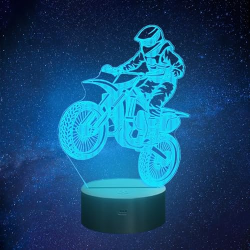 Pararty Lampe de Nuit Motocross, Lampe Illusion Moto 3D, 7 Couleurs Changeantes avec Contrôle au Toucher pour Décoration Domiciliaire, Cadeau d'Anniversaire...