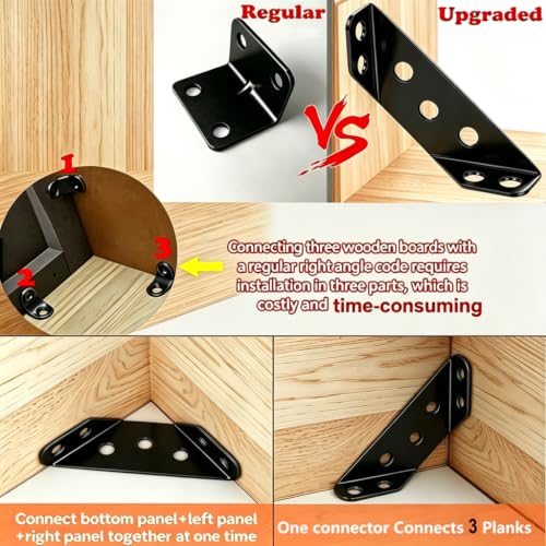 Image of 20PCS Corner Braces for Wood - Black Stainless Steel Corner Brackets, Universal L Brackets for Wood, Furniture Corner Connector, Metal Angle Bracket for Shelves, Cabinet,Chair, Table, Drawer