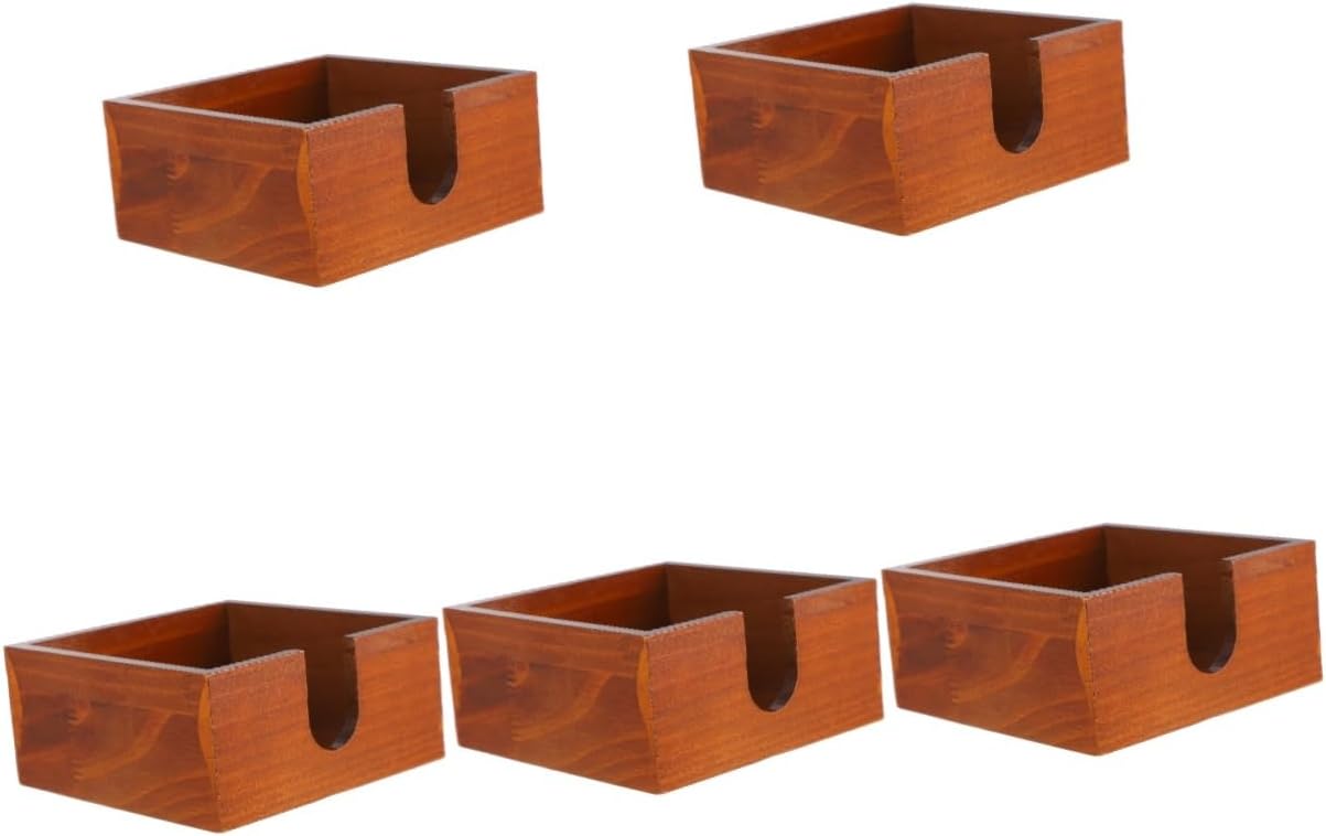5pcs Square Wooden Napkin Holder Rustic Design for Kitchen and Dining Table for Home Restaurant and Party Use for Standard Tissue Storage