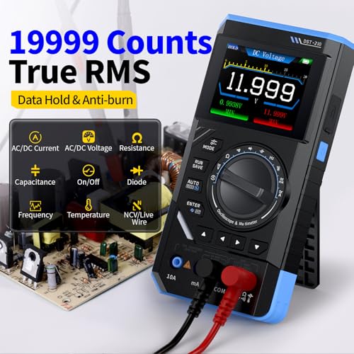 DewinLVD DST-210 Handheld Oszilloskop, 3 in 1 Digitaler Multimeter Oszilloskop Signalgenerator 10 MHz Bandbreite 19999 Zählwerke 48 MSPS Abtastrate AC DC Spannung Strom Kapazität Widerstand Prüfung