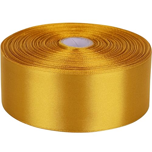 Baocuan 1-1/2 inch Golden Satin Ribbon 50 Yards Solid Fabric Ribbons Roll for Wedding Invitations Bridal Bouquets Sewing Party Decorations Gift Wrapping and More