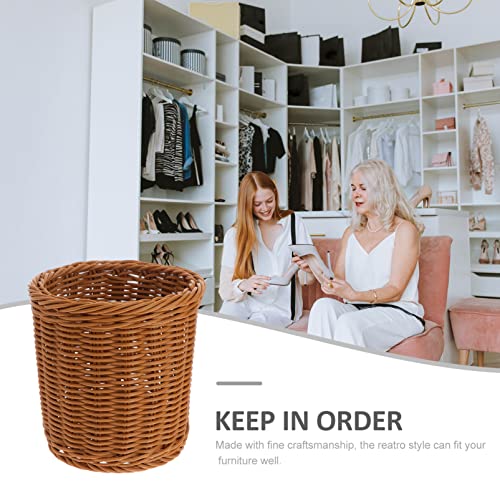 Zerodeko Round Rattan Waste Basket Woven Trash Can Paper Waste Basket Straw Wicker Sundries Storage Basket Garbage Container Bin For Bathrooms Kitchen 7.48 In Tall Coffee #TOP7