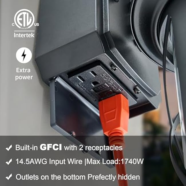 Dusk to Dawn Photocell Sensor Outdoor Porch Light with GFCI Outlet, Anti-Rust Waterproof Industrial Outdoor Lantern, Black Exterior Work Lights Rustic Wall Light