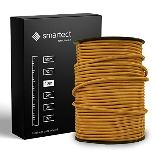 smartect Braided Cable, Gold, 10 Metres 3 Core Electrical Cable (3 x 0.75mm²) Vintage Fabric Electrical Wire for your DIY project