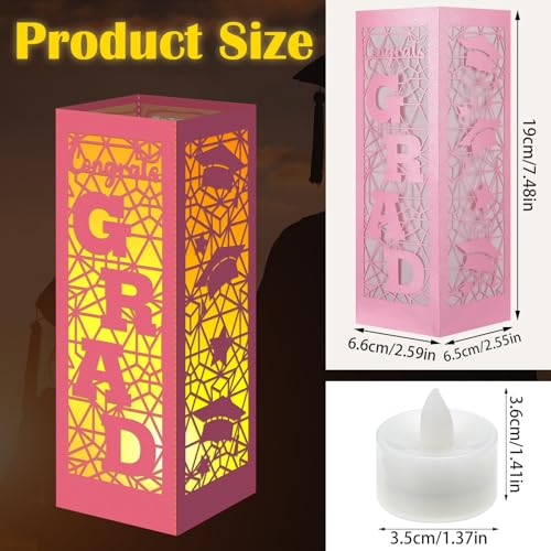 Image of Rossesay 6 Pcs Graduation Table Centerpieces Boxes Class of 2026 Graduation Lanterns for Centerpieces with LED Candles Congrats Grad School College Photo Props for Party Table Decoration (Pink)
