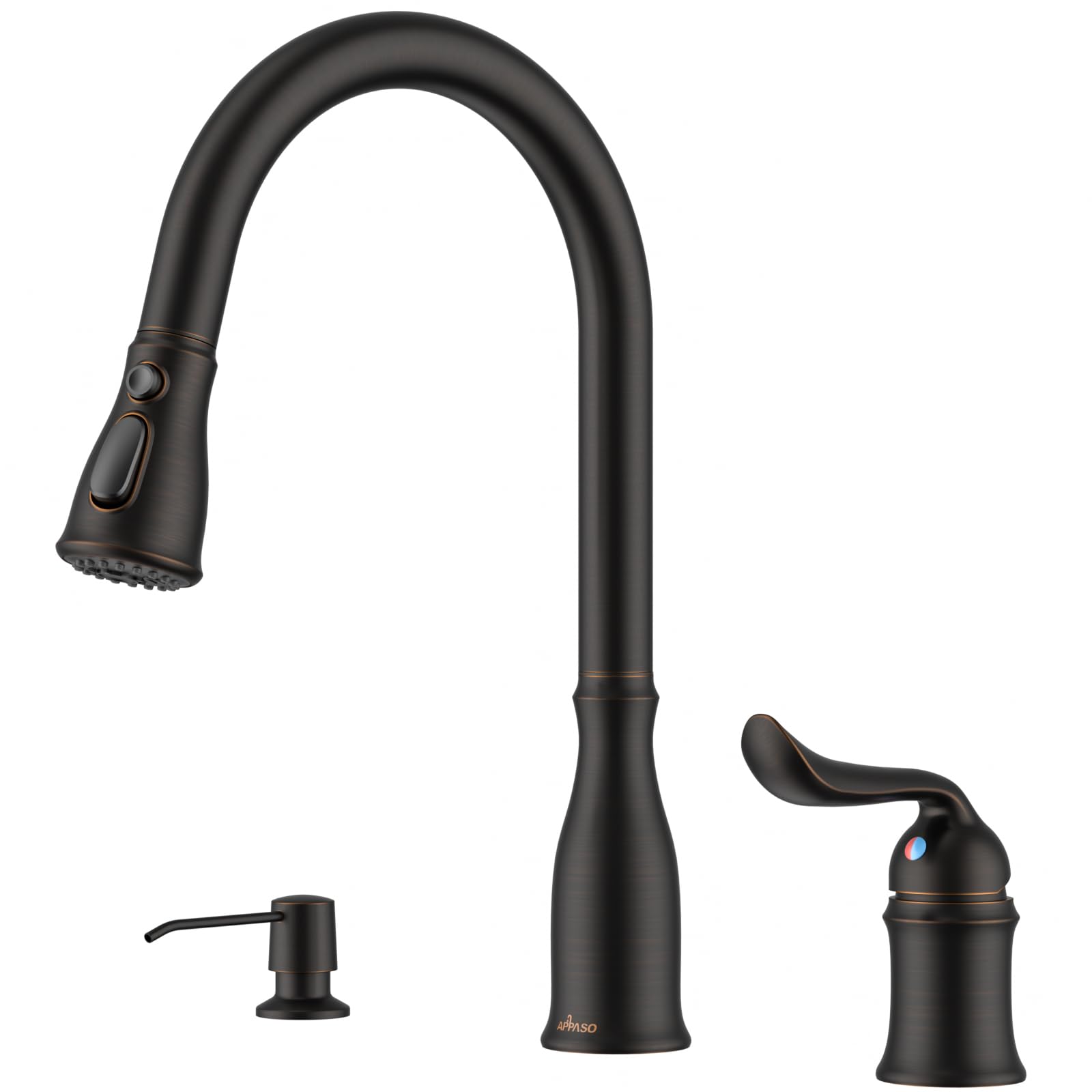 APPASO 3 Hole Pull Down Kitchen Faucet with Sprayer Oil Rubbed Bronze